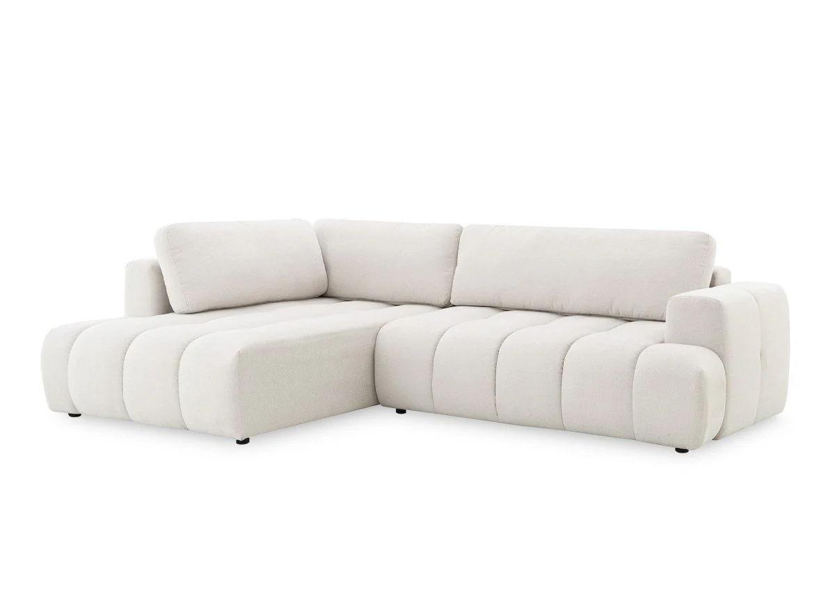 Canapé d'angle convertible avec coffre en tissu beige HAVEN - Angle gauche - Image 3