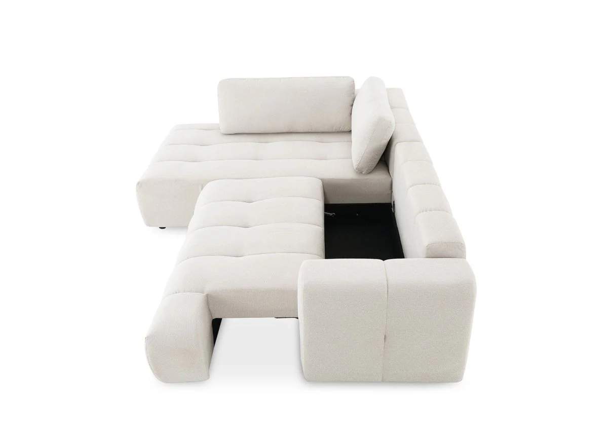 Canapé d'angle convertible avec coffre en tissu beige HAVEN - Angle gauche - Image 5
