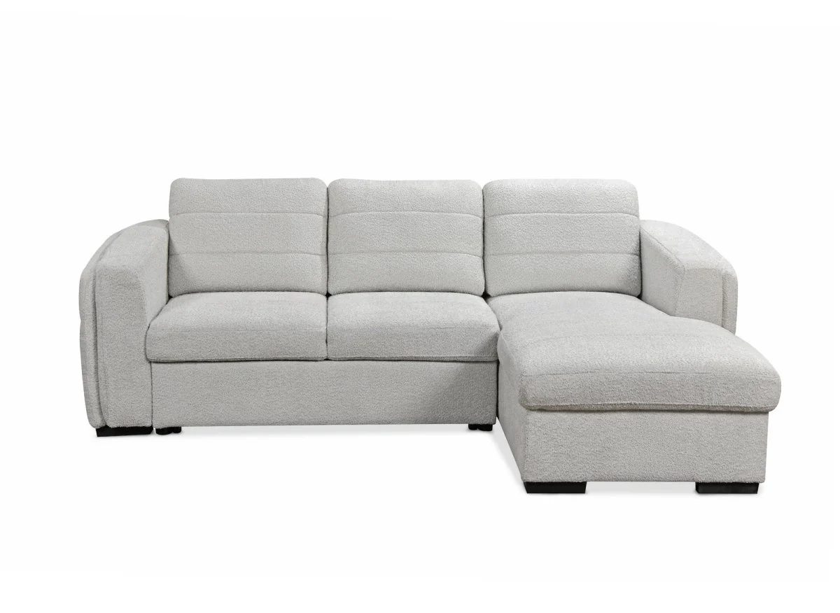 Canapé d'angle convertible avec coffre en tissu bouclette gris clair CALANDRA - Angle droit - Image 6