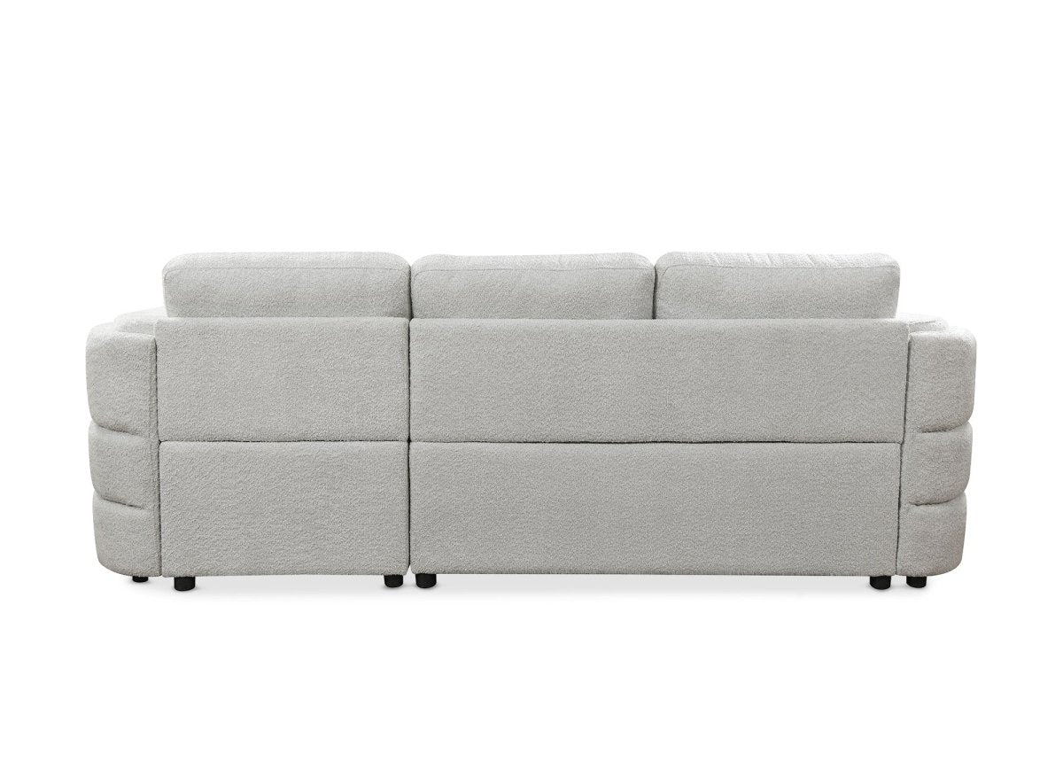 Canapé d'angle convertible avec coffre en tissu bouclette gris clair CALANDRA - Angle droit - Image 8