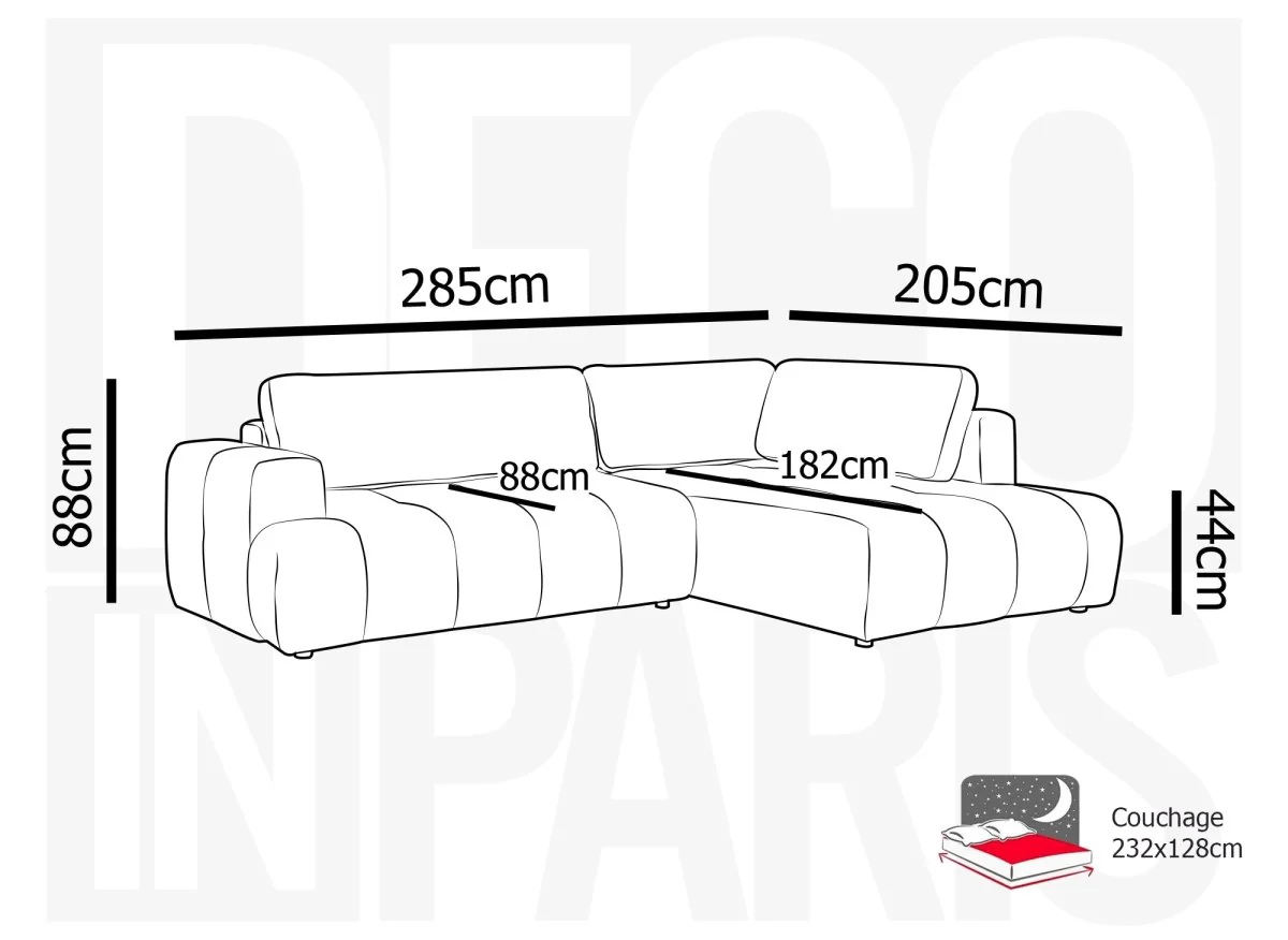 Canapé d'angle convertible avec coffre en tissu gris HAVEN - Angle droit - Image 13