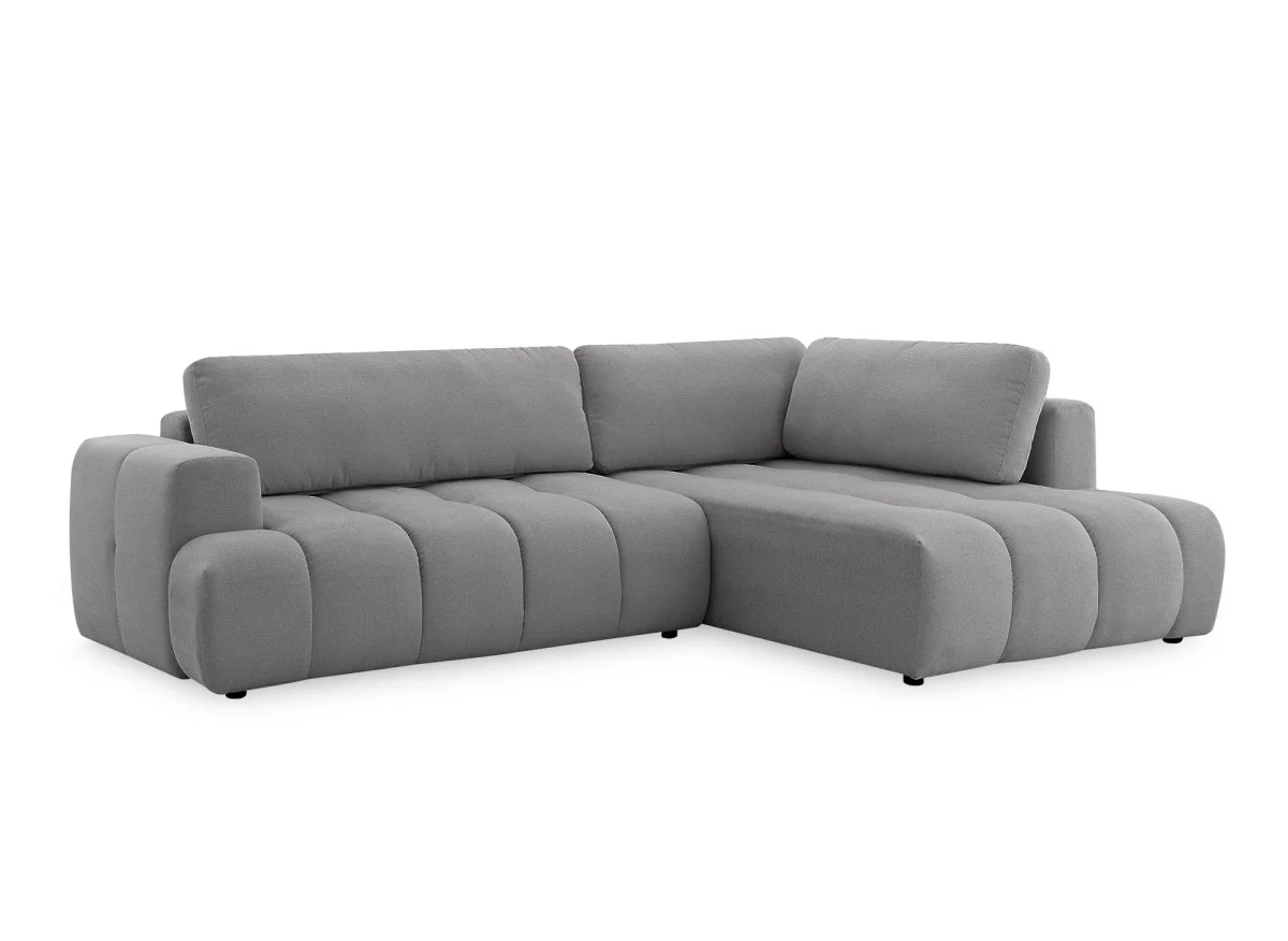 Canapé d'angle convertible avec coffre en tissu gris HAVEN - Angle droit - Image 3