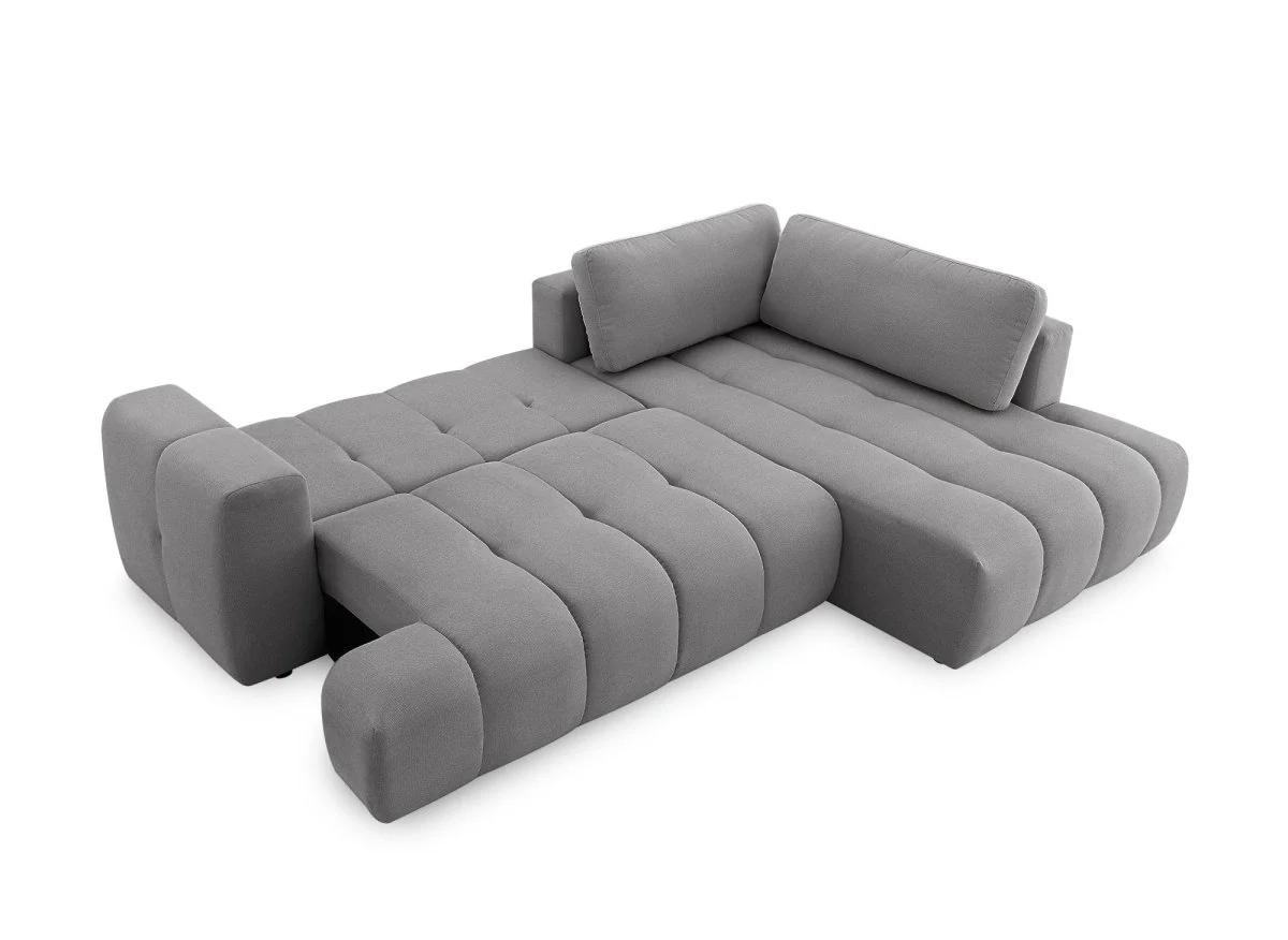 Canapé d'angle convertible avec coffre en tissu gris HAVEN - Angle droit - Image 4