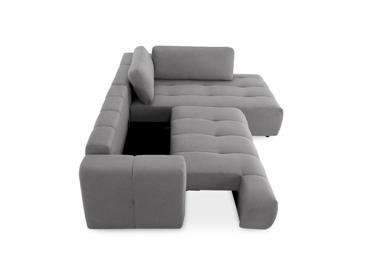 Canapé d'angle convertible avec coffre en tissu gris HAVEN - Angle droit - Image 5