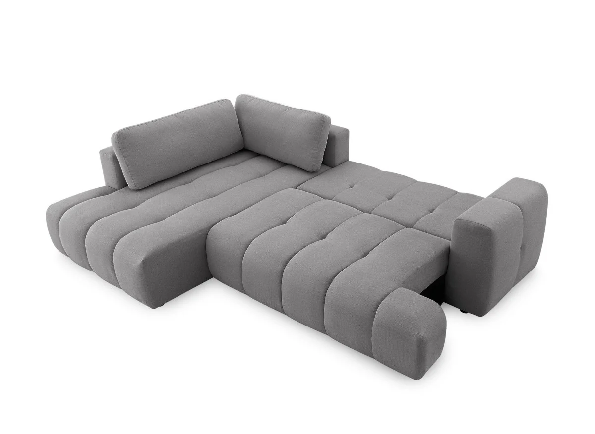 Canapé d'angle convertible avec coffre en tissu gris HAVEN - Angle gauche - Image 4