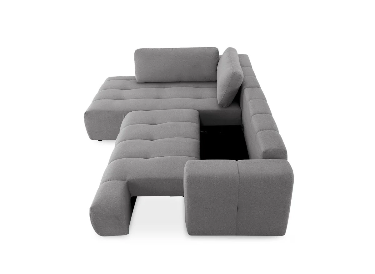 Canapé d'angle convertible avec coffre en tissu gris HAVEN - Angle gauche - Image 5