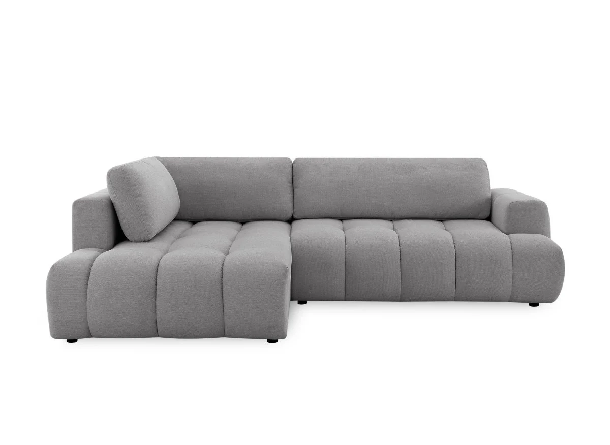 Canapé d'angle convertible avec coffre en tissu gris HAVEN - Angle gauche - Image 7