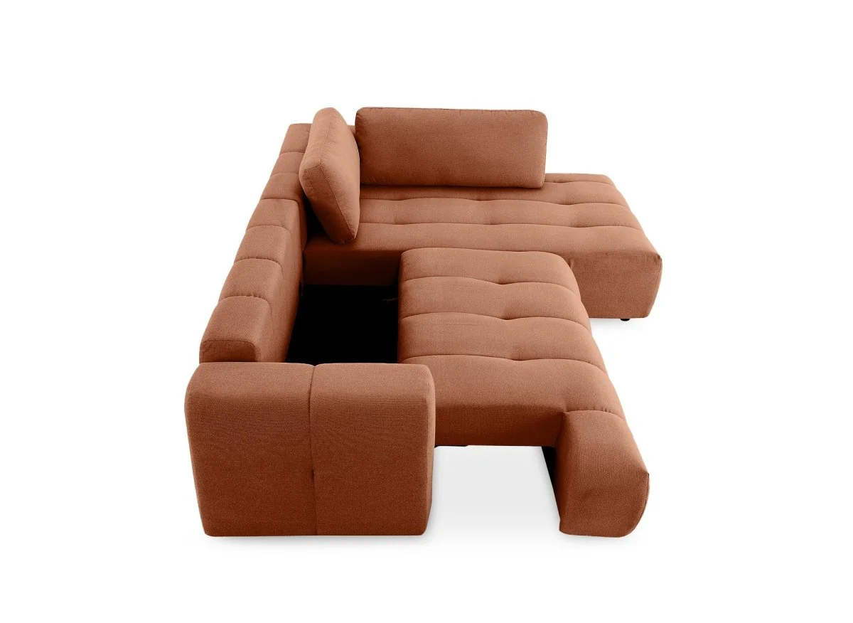 Canapé d'angle convertible avec coffre en tissu terracotta HAVEN - Angle droit - Image 5