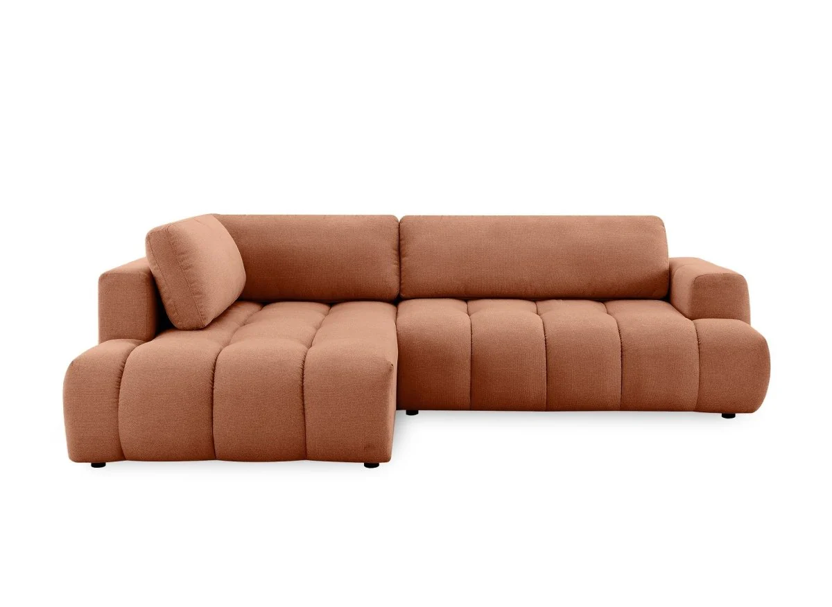 Canapé d'angle convertible avec coffre en tissu terracotta HAVEN - Angle gauche - Image 7