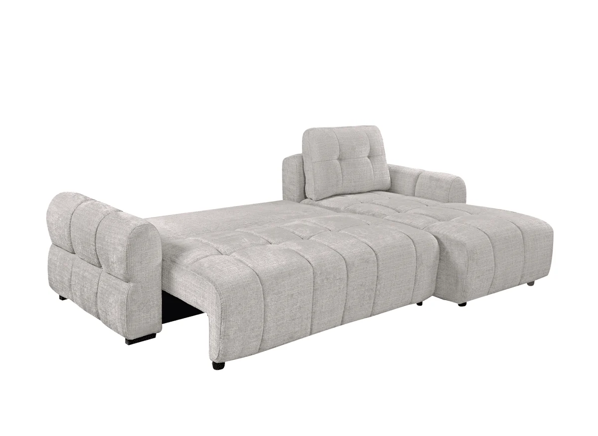 Canapé d'angle convertible avec coffre en velours chiné beige MAHLONE - Angle droit - Image 7