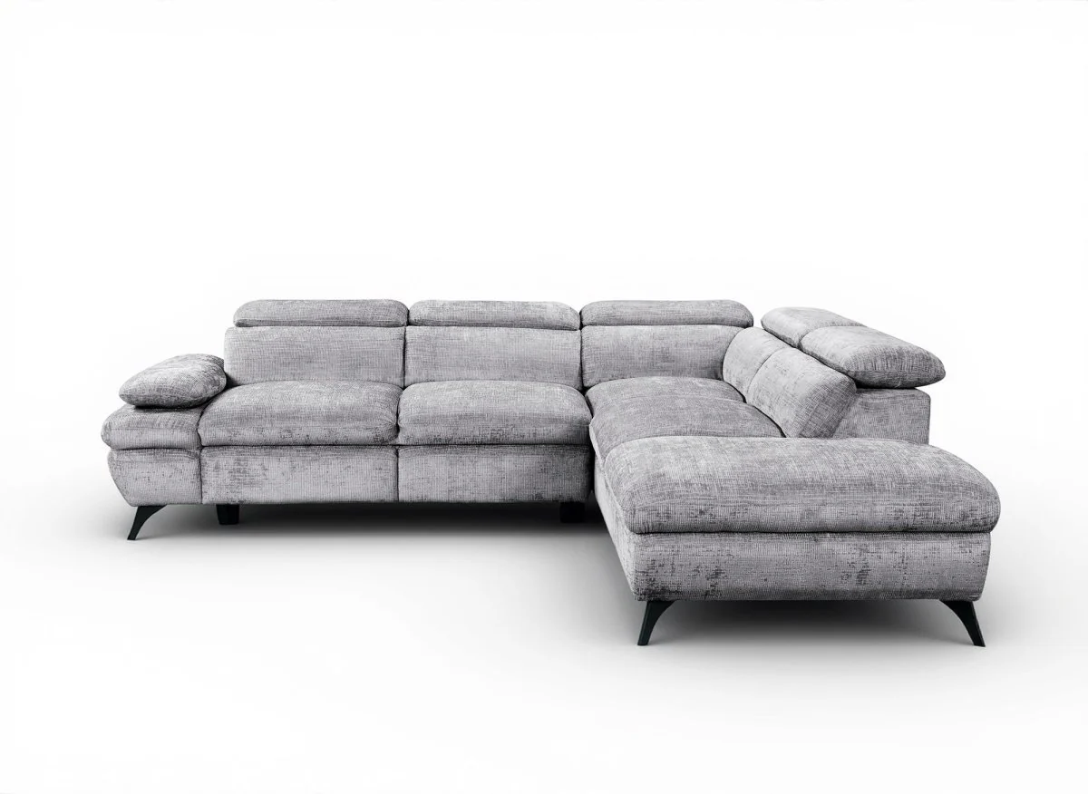 Canapé d'angle convertible avec coffre en velours chiné gris LUFY - Angle droit - Image 6