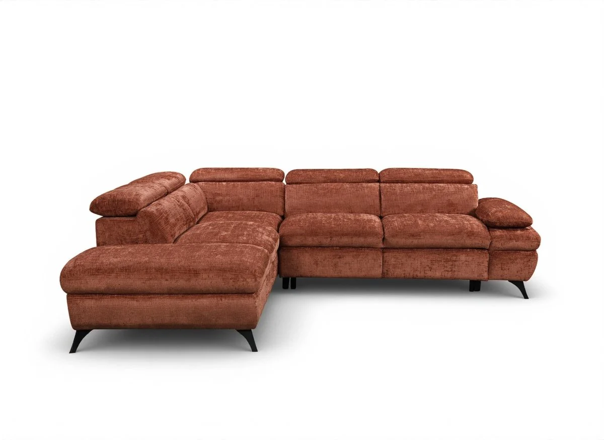 Canapé d'angle convertible avec coffre en velours chiné terracotta LUFY - Angle gauche - Image 6