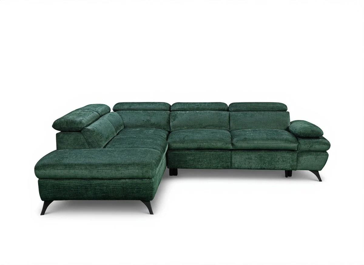 Canapé d'angle convertible avec coffre en velours chiné vert LUFY - Angle gauche - Image 6