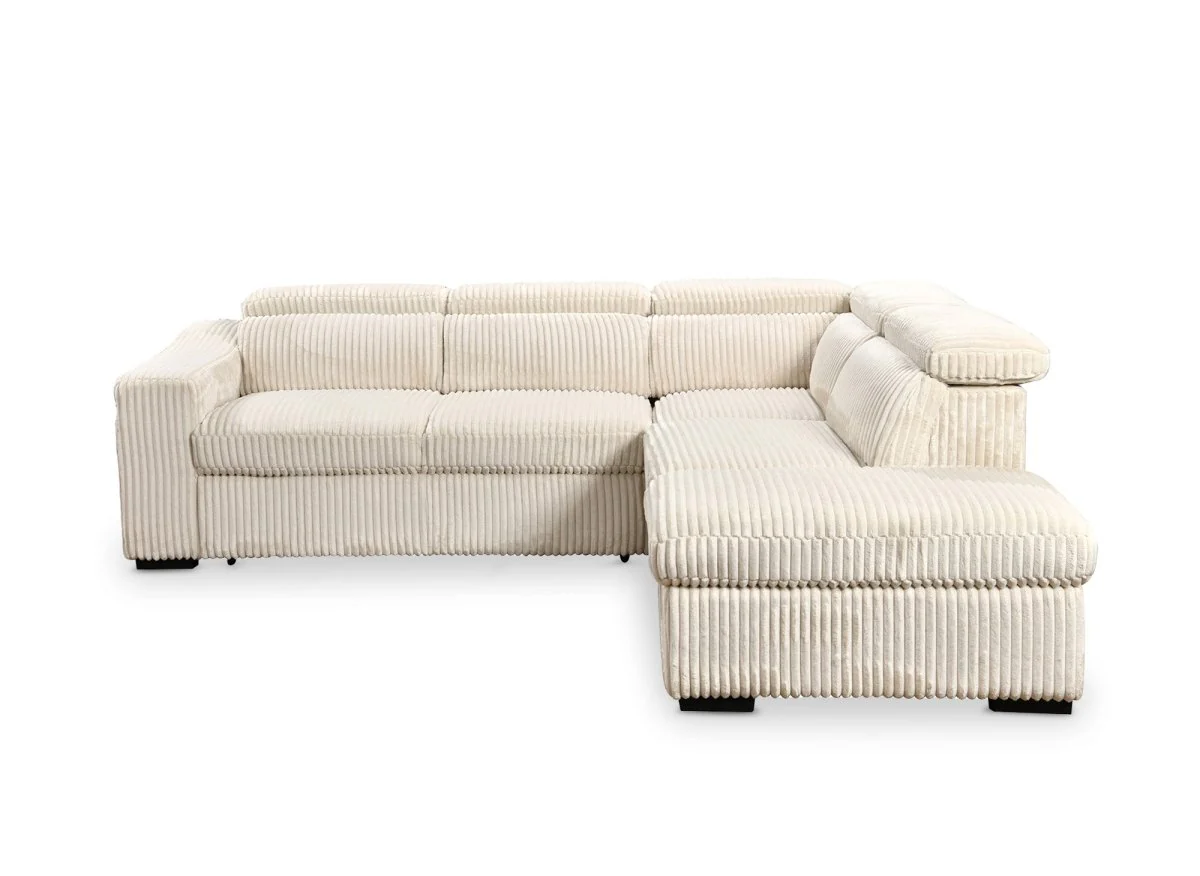 Canapé d'angle convertible avec coffre en velours côtelé beige MARTY - Angle droit - Image 8