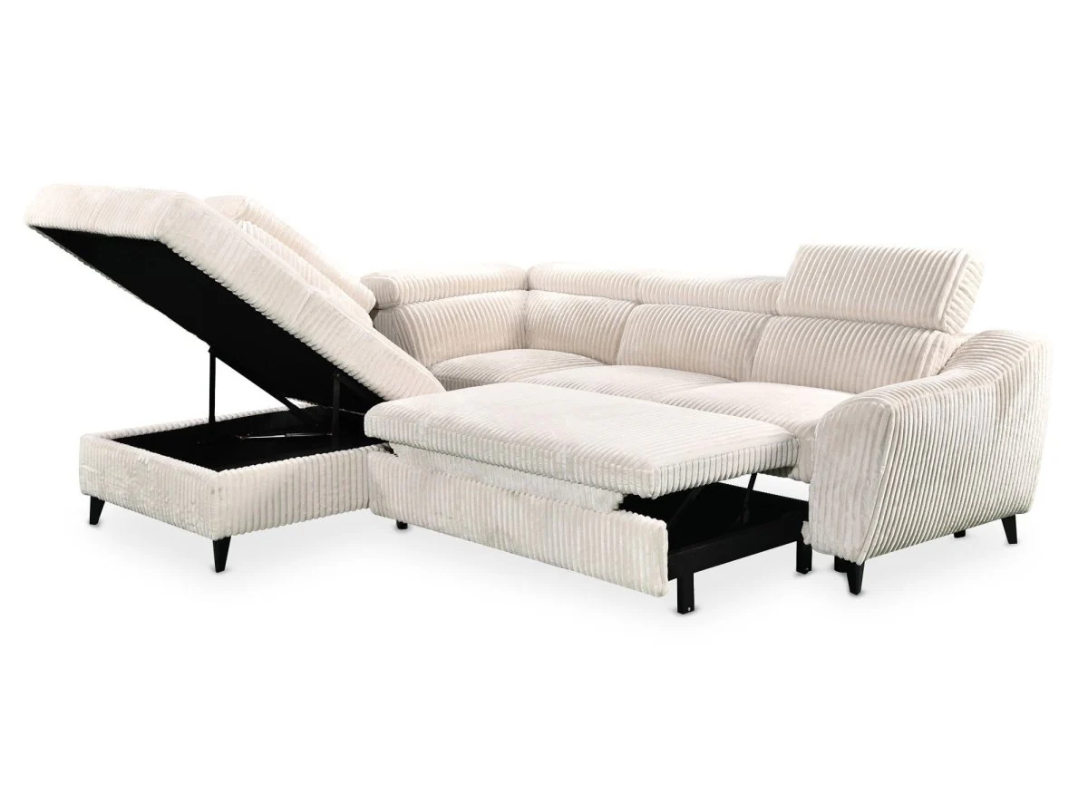 Canapé d'angle convertible avec coffre en velours côtelé épais beige DALTON - Angle gauche - Image 7