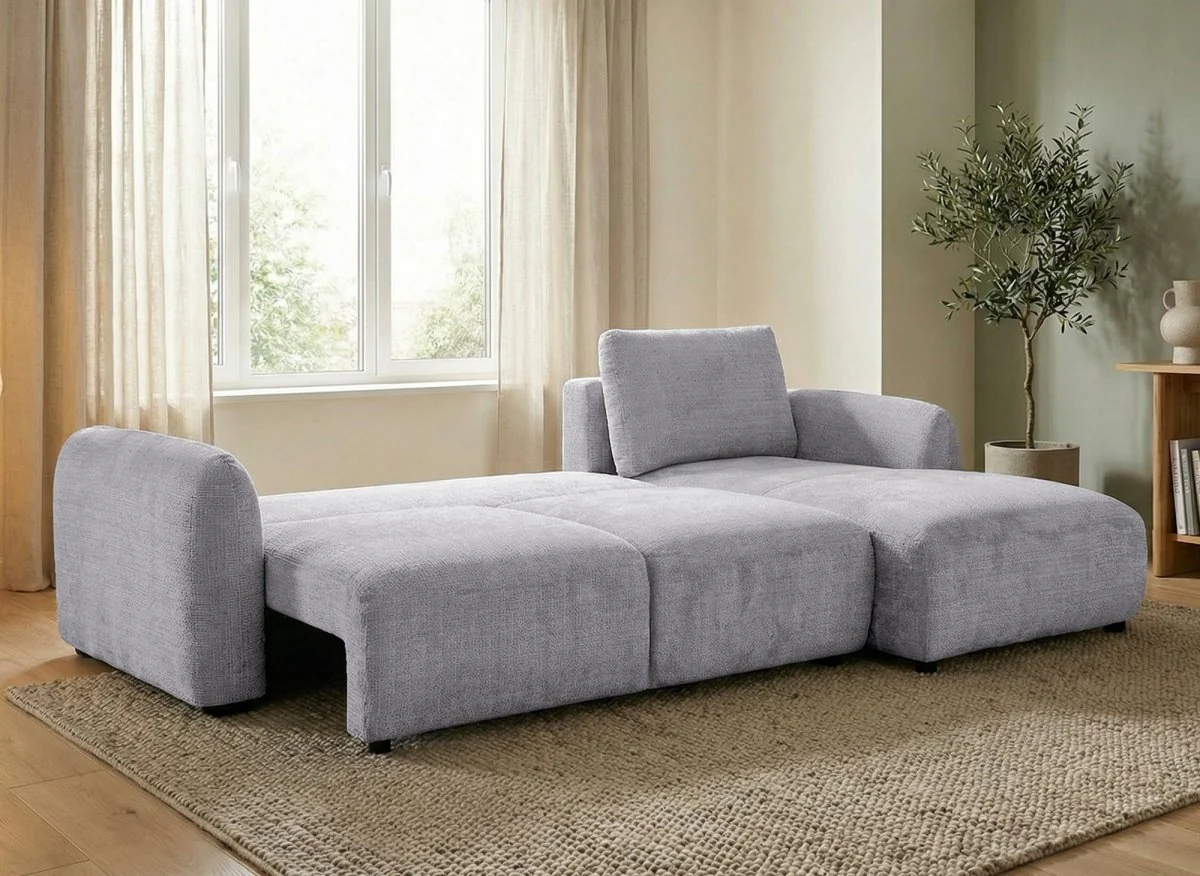 Canapé d'angle convertible avec coffre en velours chiné gris MARLA - Angle droit - Image 2