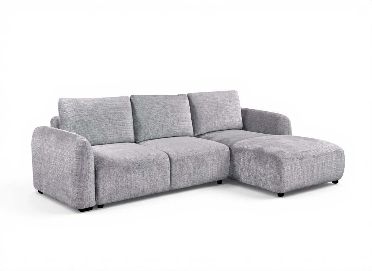 Canapé d'angle convertible avec coffre en velours chiné gris MARLA - Angle droit - Image 3