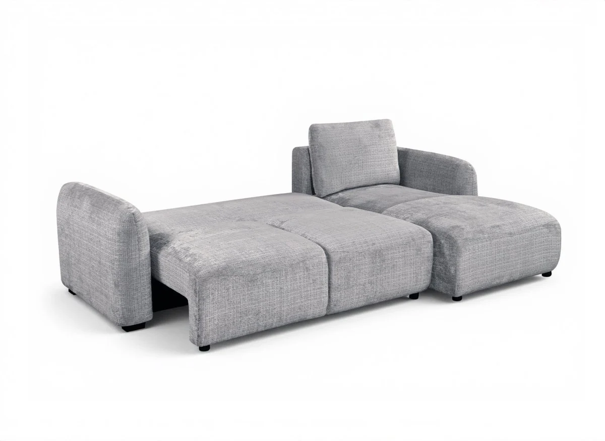 Canapé d'angle convertible avec coffre en velours chiné gris MARLA - Angle droit - Image 5