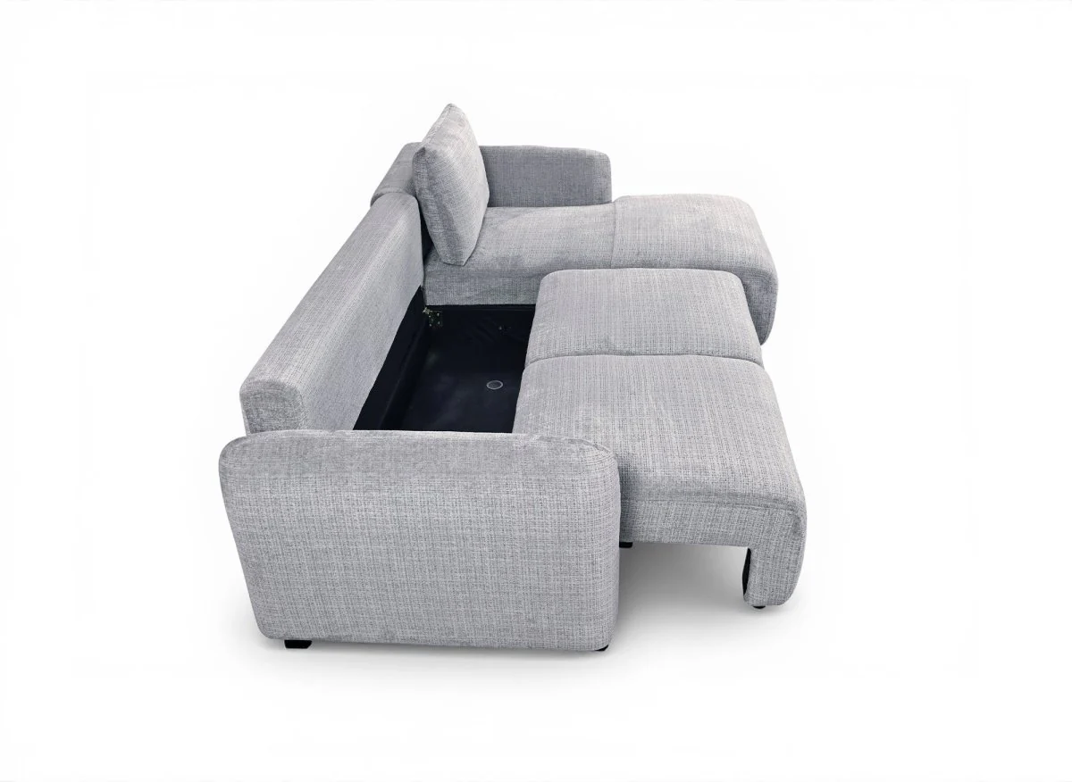 Canapé d'angle convertible avec coffre en velours chiné gris MARLA - Angle droit - Image 6