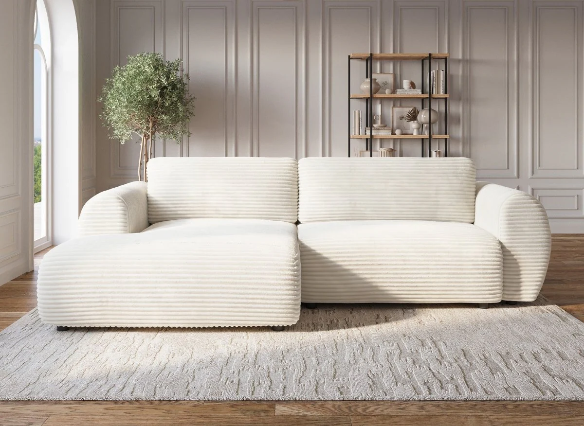 Canapé d'angle convertible avec coffre en velours gros côtelé doux beige TILDA - Angle gauche - Image 3