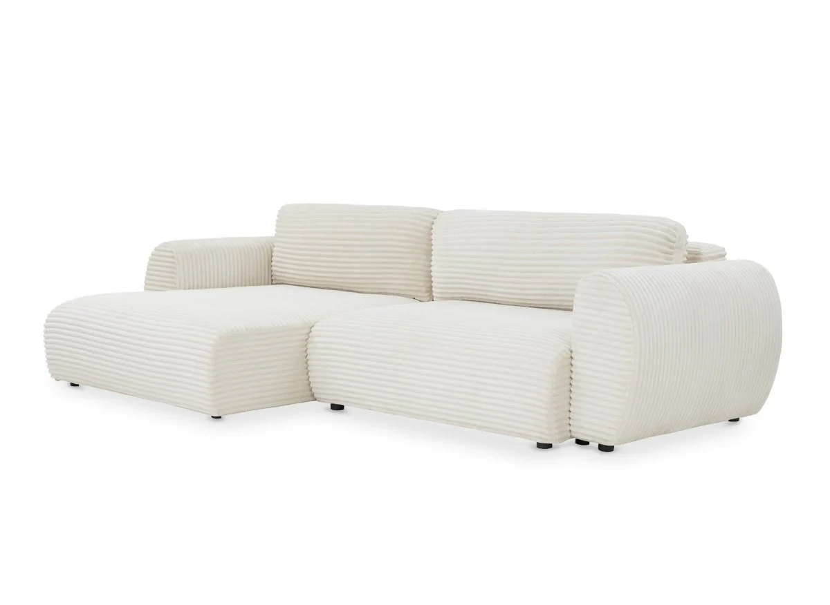 Canapé d'angle convertible avec coffre en velours gros côtelé doux beige TILDA - Angle gauche - Image 4