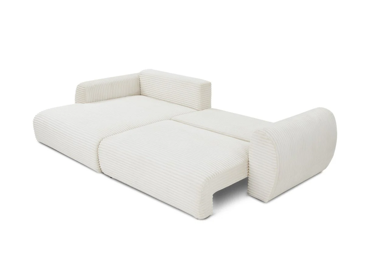 Canapé d'angle convertible avec coffre en velours gros côtelé doux beige TILDA - Angle gauche - Image 5