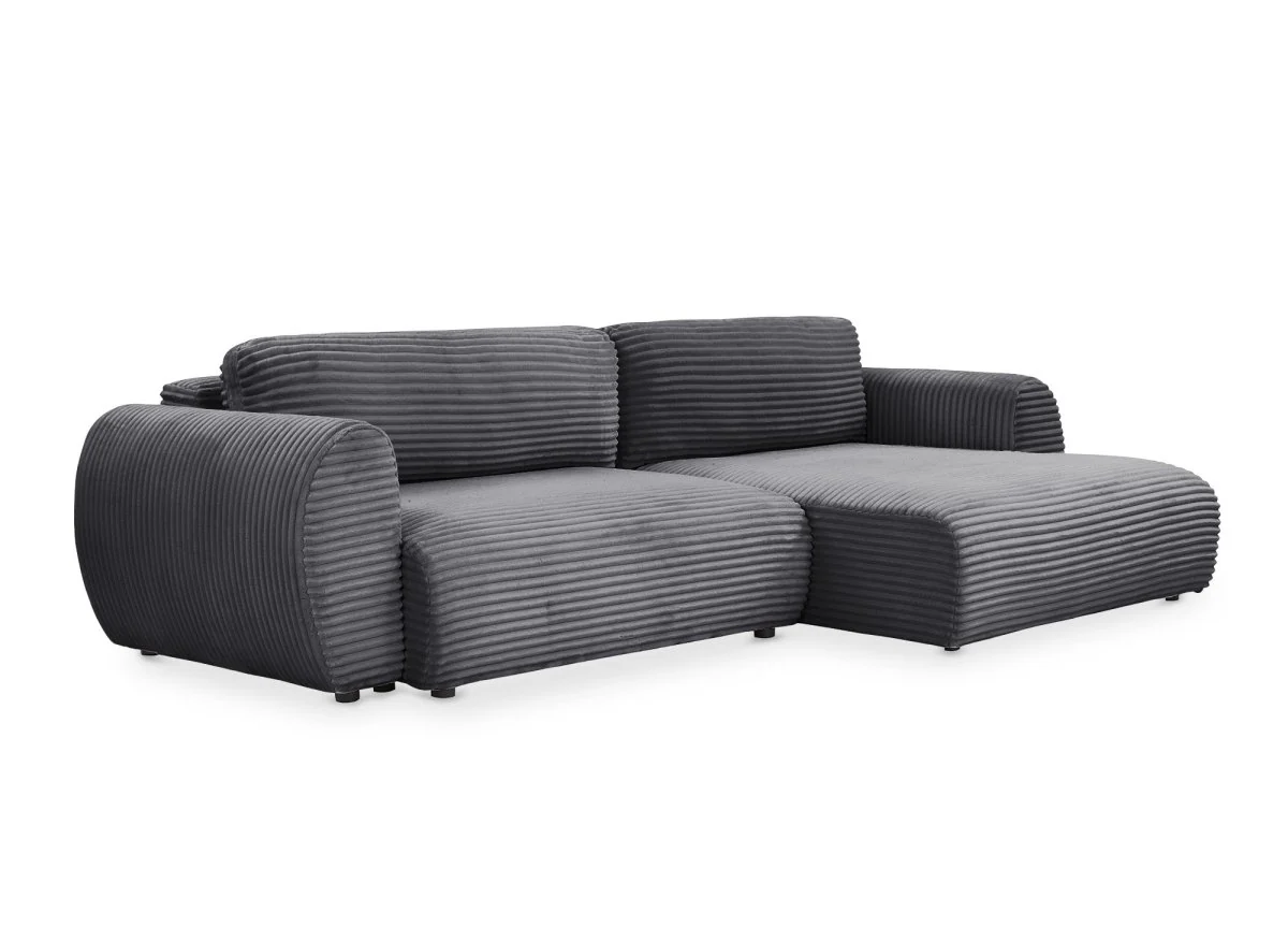 Canapé d'angle convertible avec coffre en velours gros côtelé doux gris TILDA - Angle droit - Image 4
