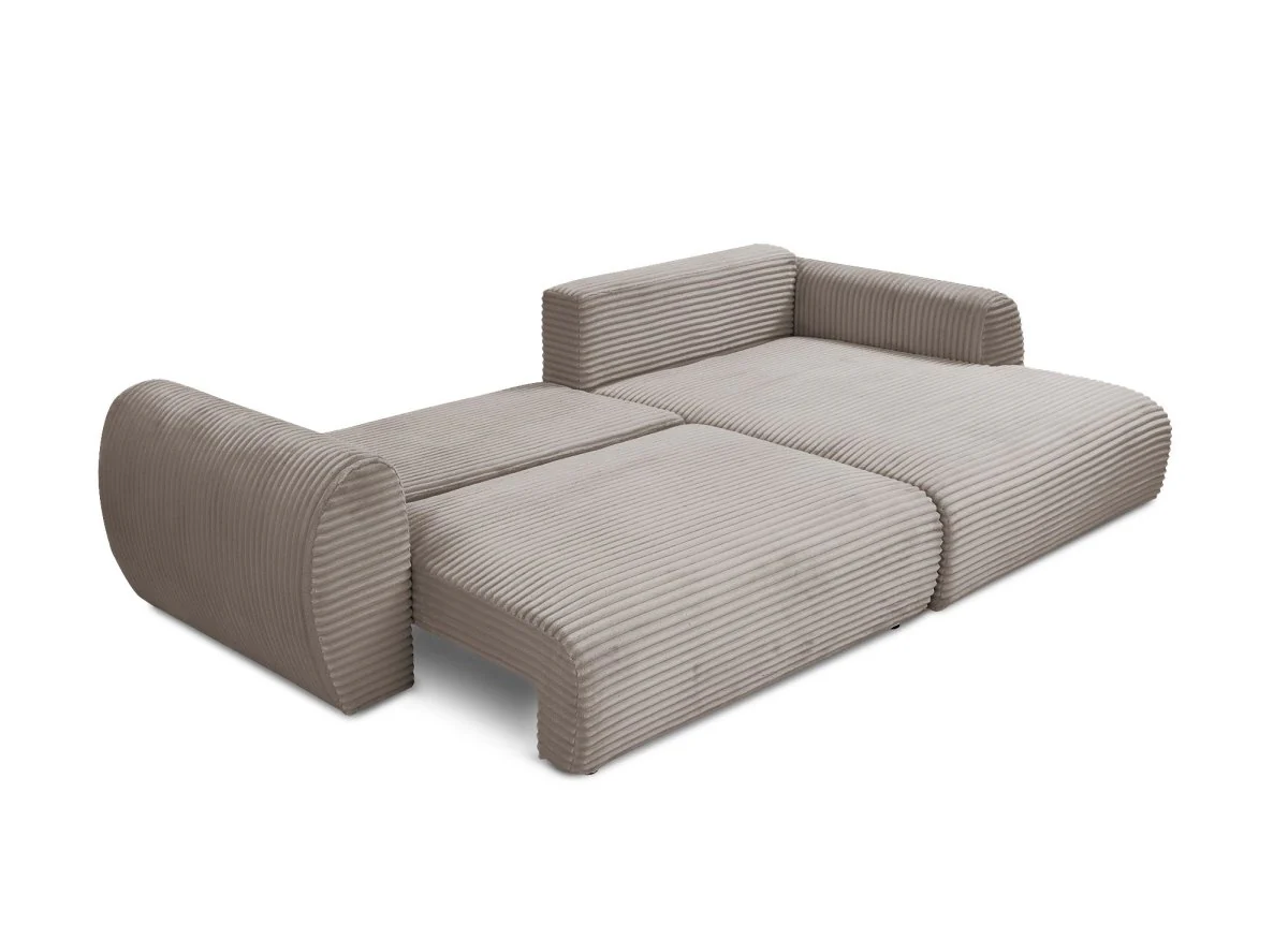 Canapé d'angle convertible avec coffre en velours gros côtelé doux taupe TILDA - Angle droit - Image 5