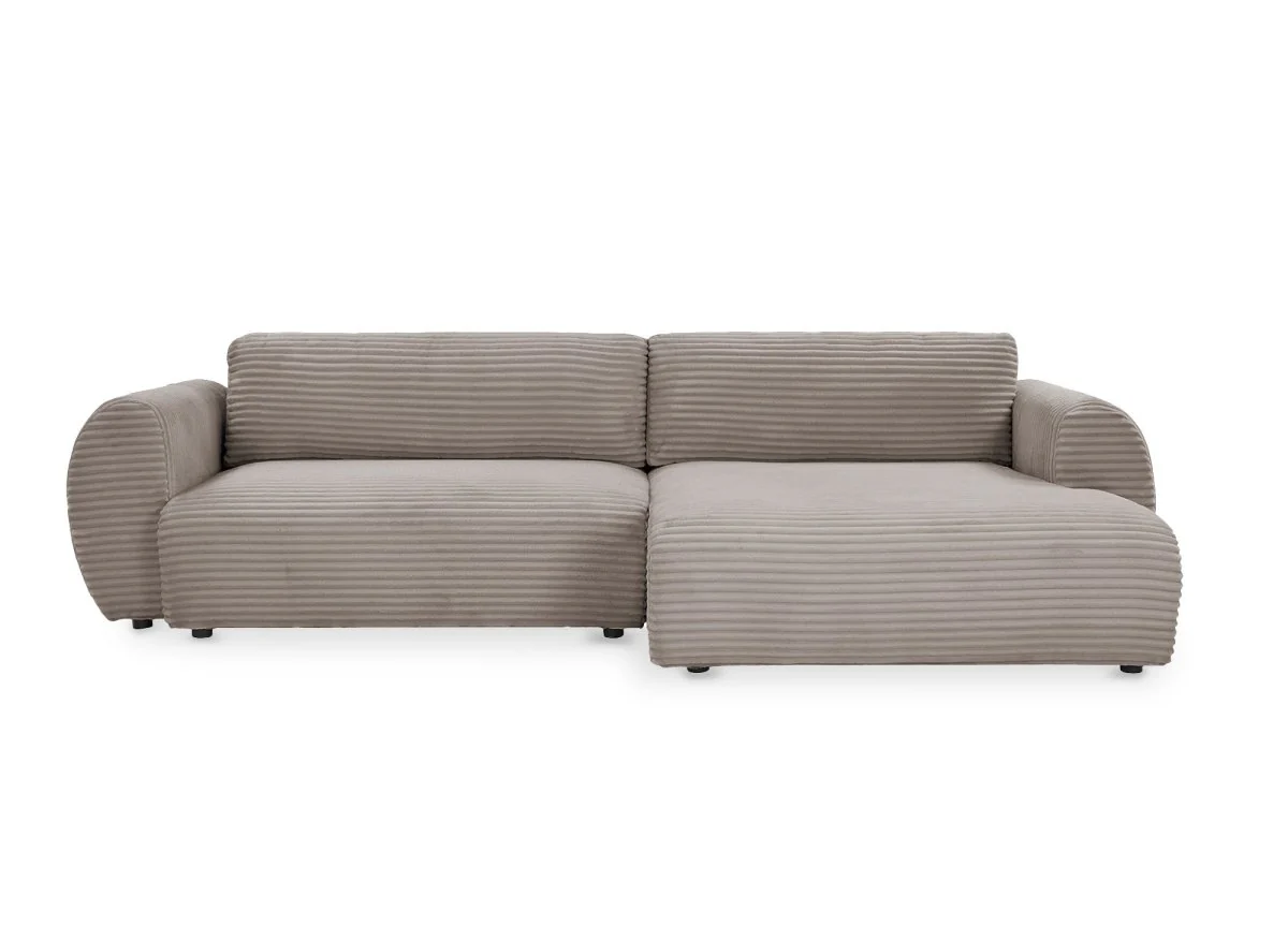 Canapé d'angle convertible avec coffre en velours gros côtelé doux taupe TILDA - Angle droit - Image 6