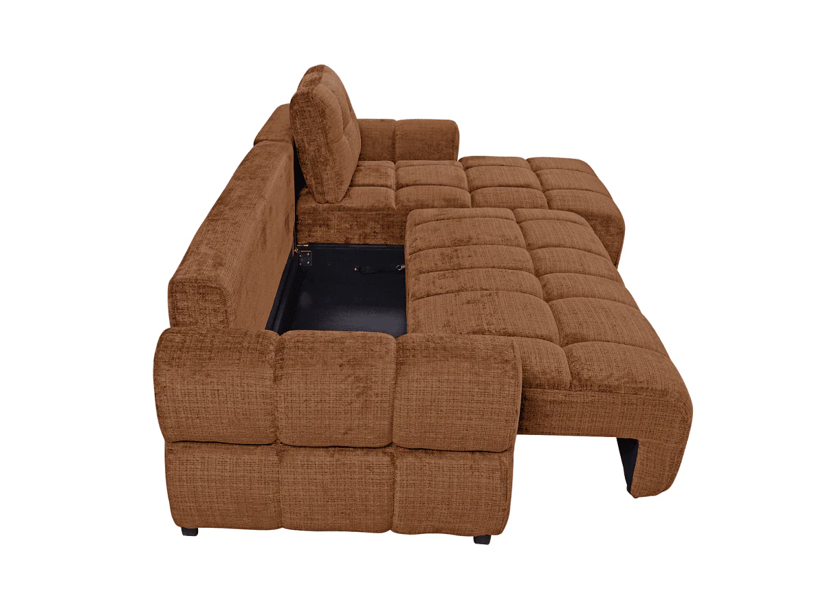 Canapé d'angle convertible avec coffre en velours chiné terracotta MAHLONE - Angle droit - Image 6