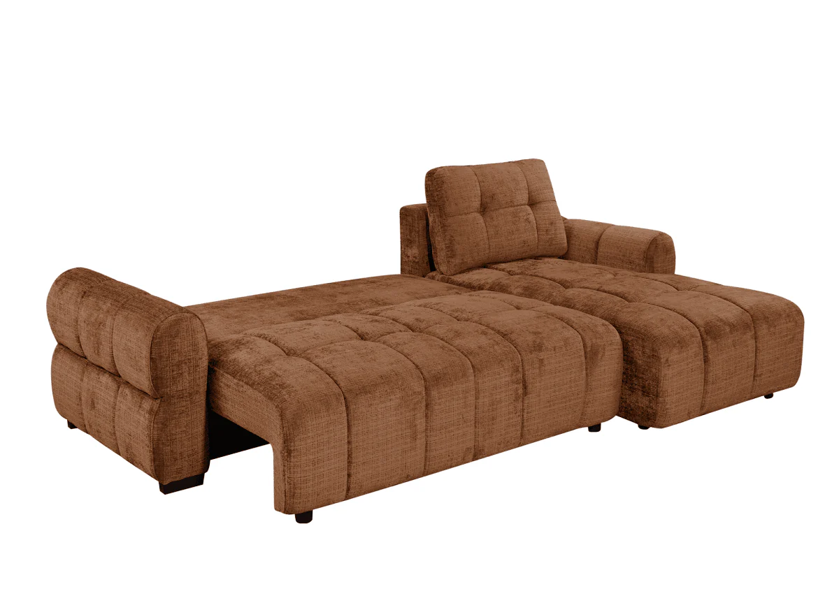 Canapé d'angle convertible avec coffre en velours chiné terracotta MAHLONE - Angle droit - Image 7