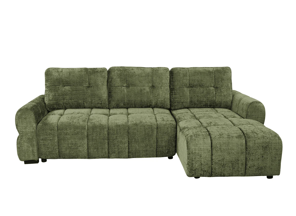 Canapé d'angle convertible avec coffre en velours chiné vert olive MAHLONE - Angle droit - Image 3