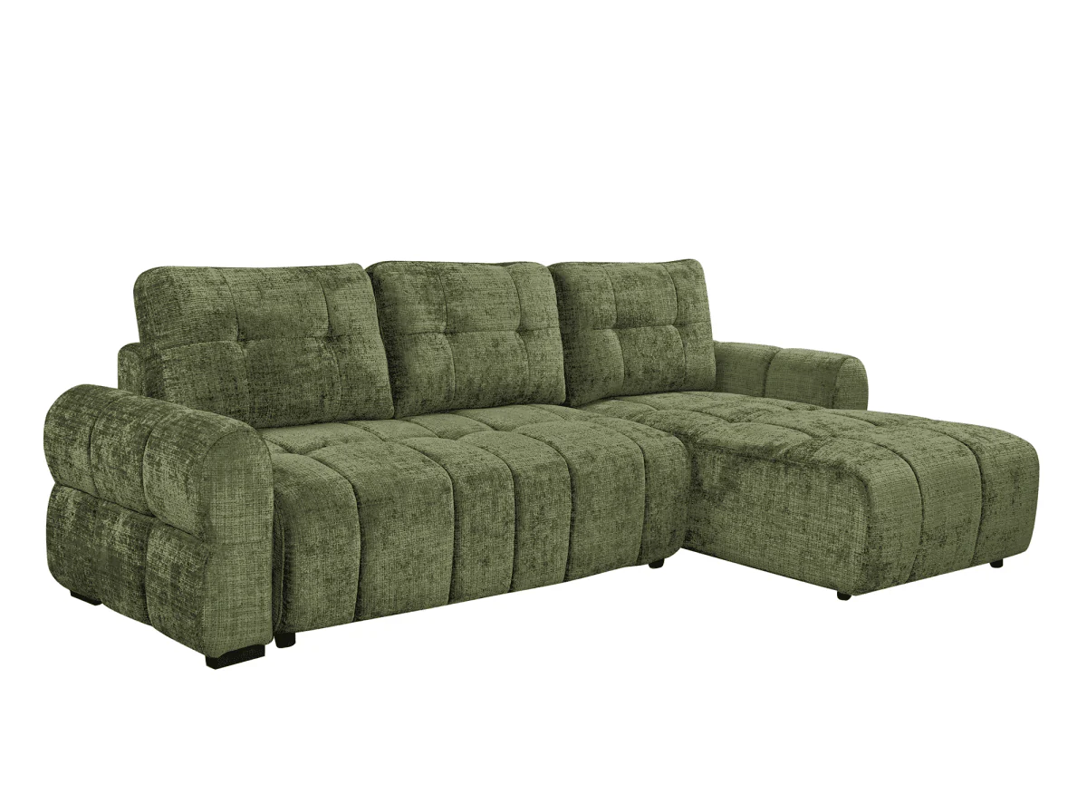 Canapé d'angle convertible avec coffre en velours chiné vert olive MAHLONE - Angle droit - Image 4