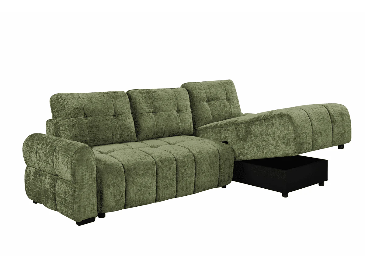 Canapé d'angle convertible avec coffre en velours chiné vert olive MAHLONE - Angle droit - Image 5