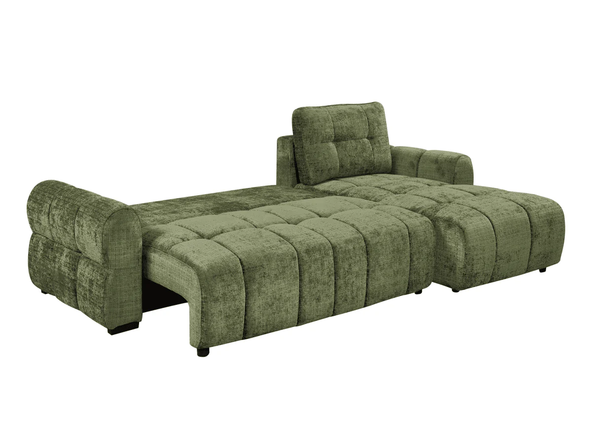 Canapé d'angle convertible avec coffre en velours chiné vert olive MAHLONE - Angle droit - Image 7