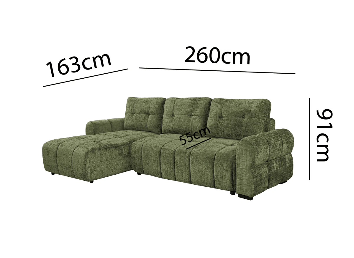 Canapé d'angle convertible avec coffre en velours chiné vert olive MAHLONE - Angle gauche - Image 10