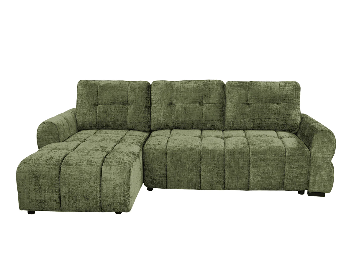 Canapé d'angle convertible avec coffre en velours chiné vert olive MAHLONE - Angle gauche - Image 3