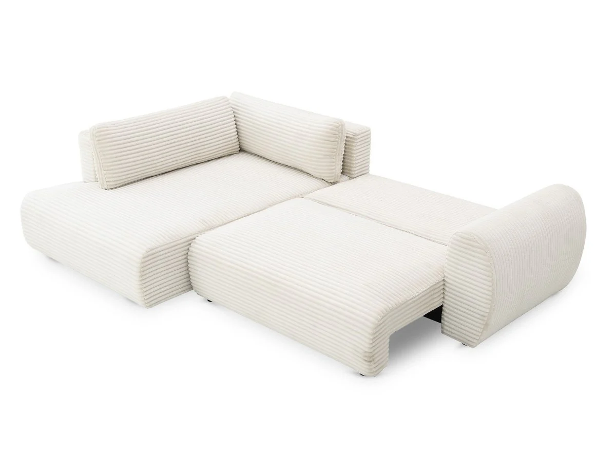 Canapé d'angle convertible avec méridienne et coffre en gros côtelé doux beige TILDA - Angle gauche - Image 5