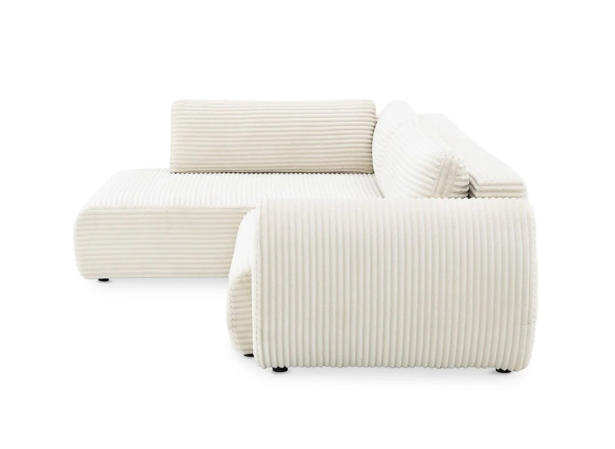 Canapé d'angle convertible avec méridienne et coffre en gros côtelé doux beige TILDA - Angle gauche - Image 7