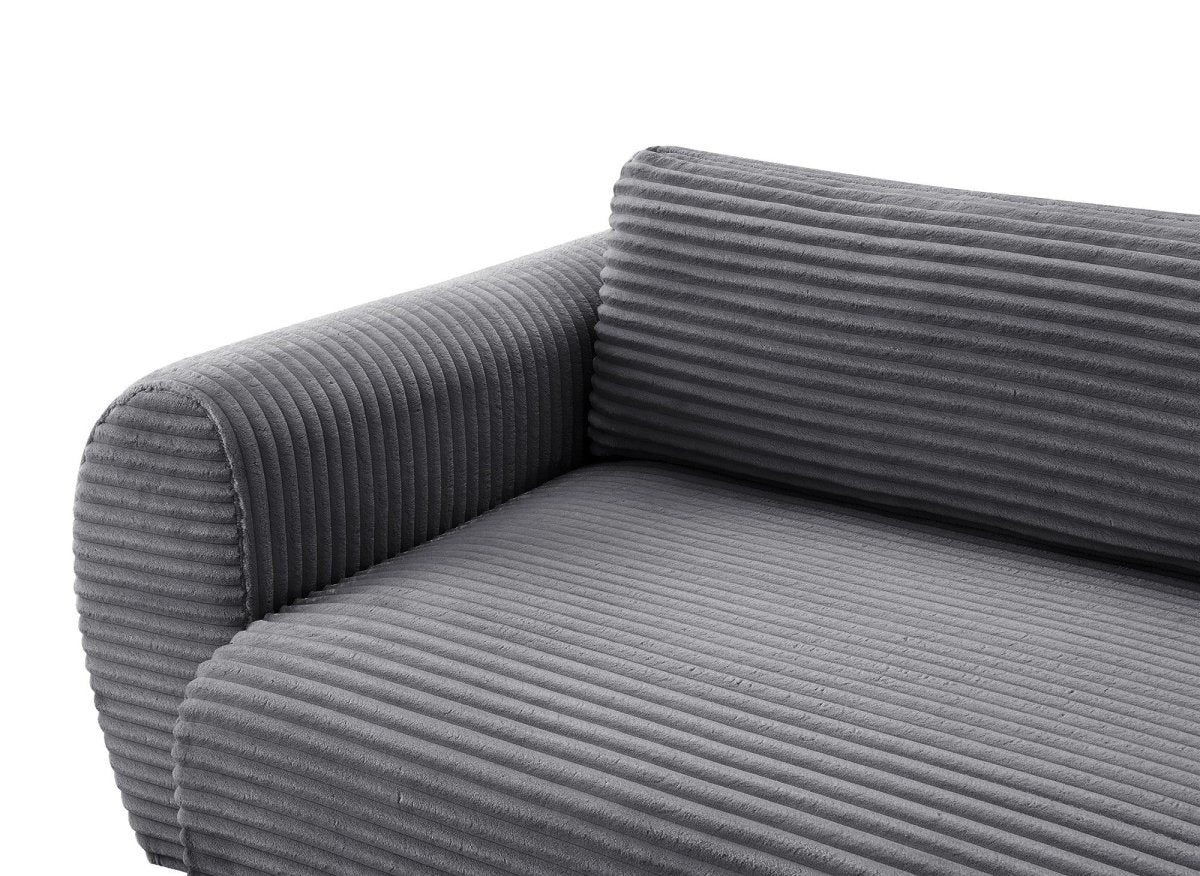 Canapé d'angle convertible avec méridienne et coffre en gros côtelé doux gris TILDA - Angle gauche - Image 10