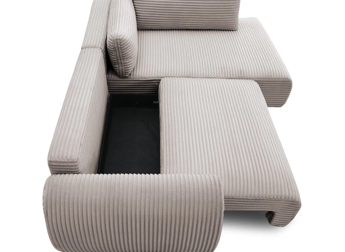 Canapé d'angle convertible avec méridienne et coffre en gros côtelé doux taupe TILDA - Angle droit - Image 9