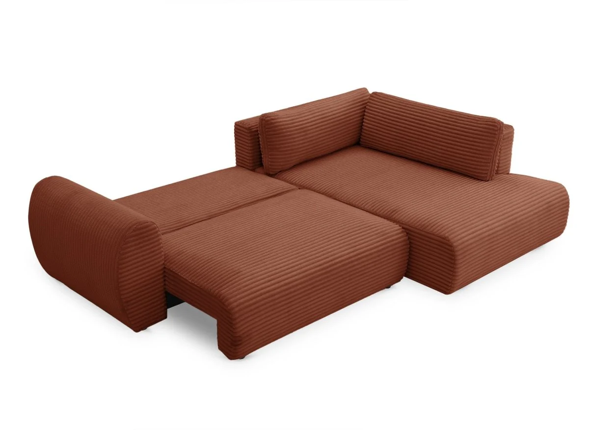 Canapé d'angle convertible avec méridienne et coffre en gros côtelé terracotta TILDA - Angle droit - Image 5
