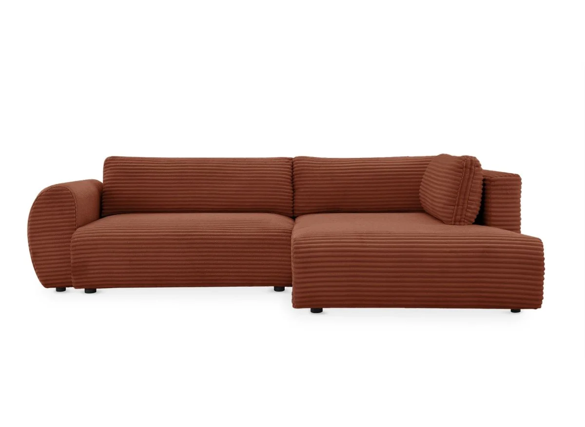 Canapé d'angle convertible avec méridienne et coffre en gros côtelé terracotta TILDA - Angle droit - Image 6