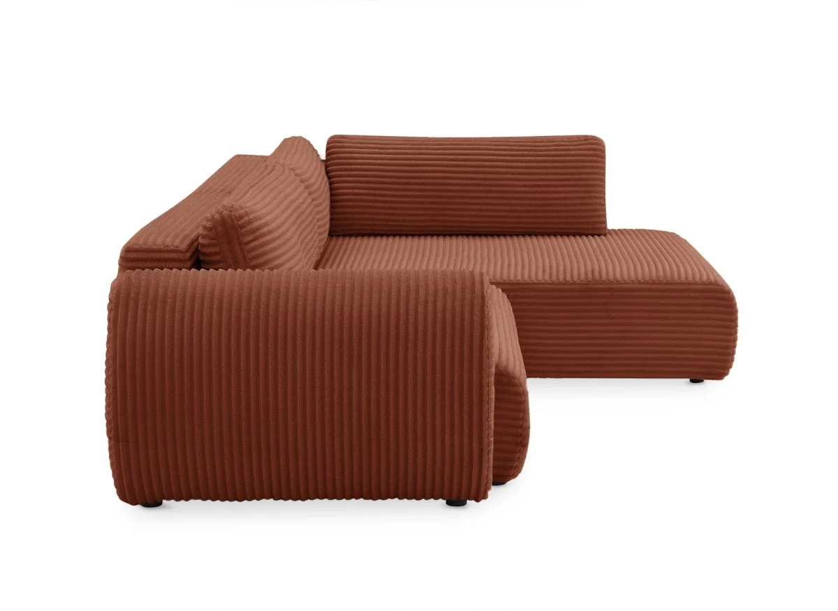 Canapé d'angle convertible avec méridienne et coffre en gros côtelé terracotta TILDA - Angle droit - Image 7