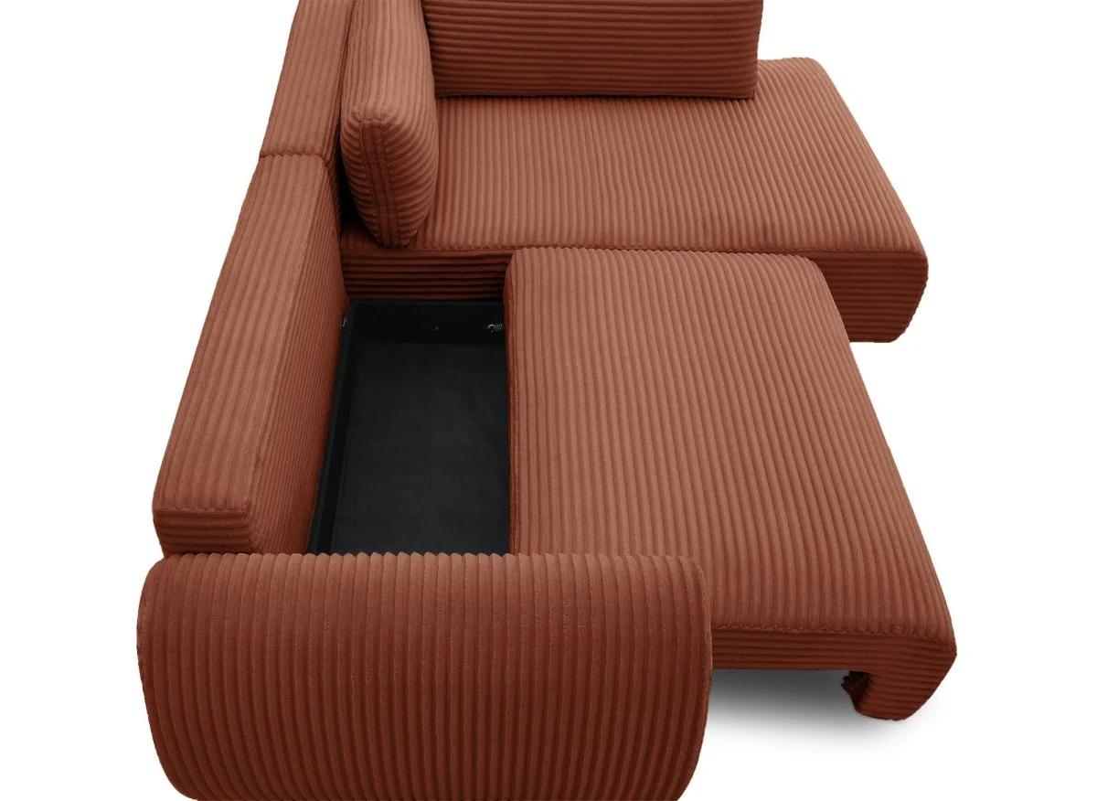 Canapé d'angle convertible avec méridienne et coffre en gros côtelé terracotta TILDA - Angle droit - Image 9