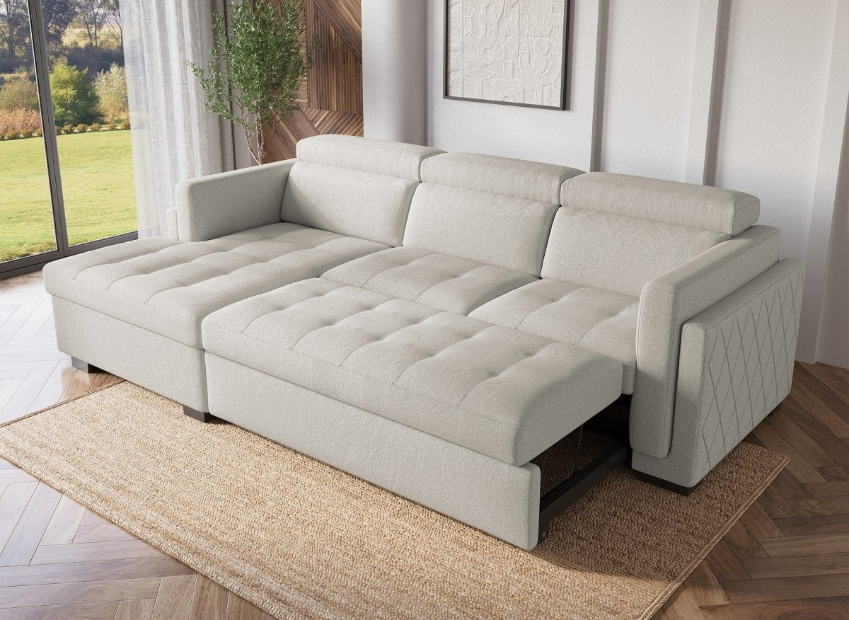 Canapé d'angle convertible en tissu beige CHANDLER - Angle gauche - Image 3