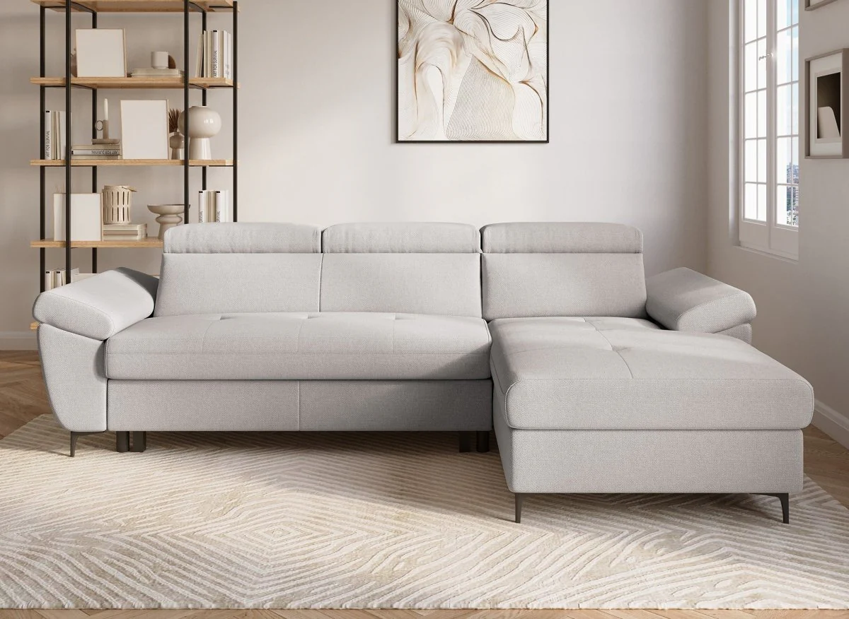 Canapé d'angle convertible en tissu beige MONICA - Angle droit - Image 4