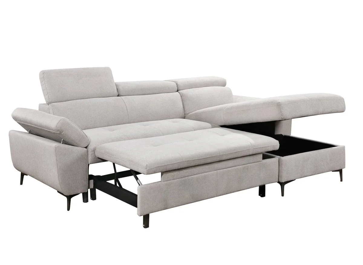 Canapé d'angle convertible en tissu beige MONICA - Angle droit - Image 6