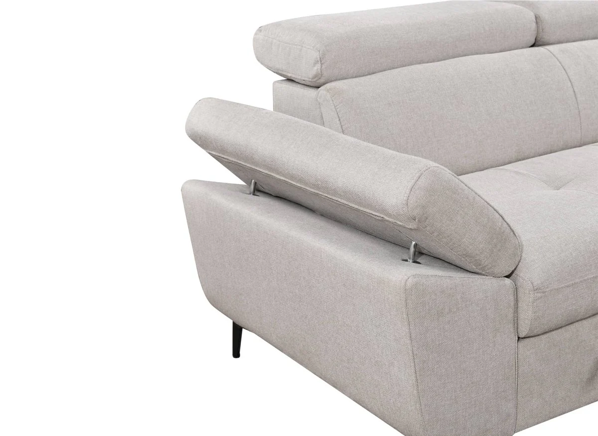 Canapé d'angle convertible en tissu beige MONICA - Angle droit - Image 7