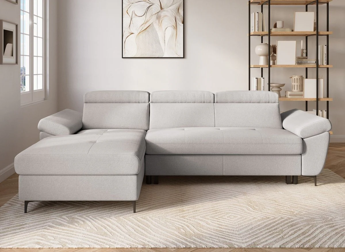 Canapé d'angle convertible en tissu beige MONICA - Angle gauche - Image 4